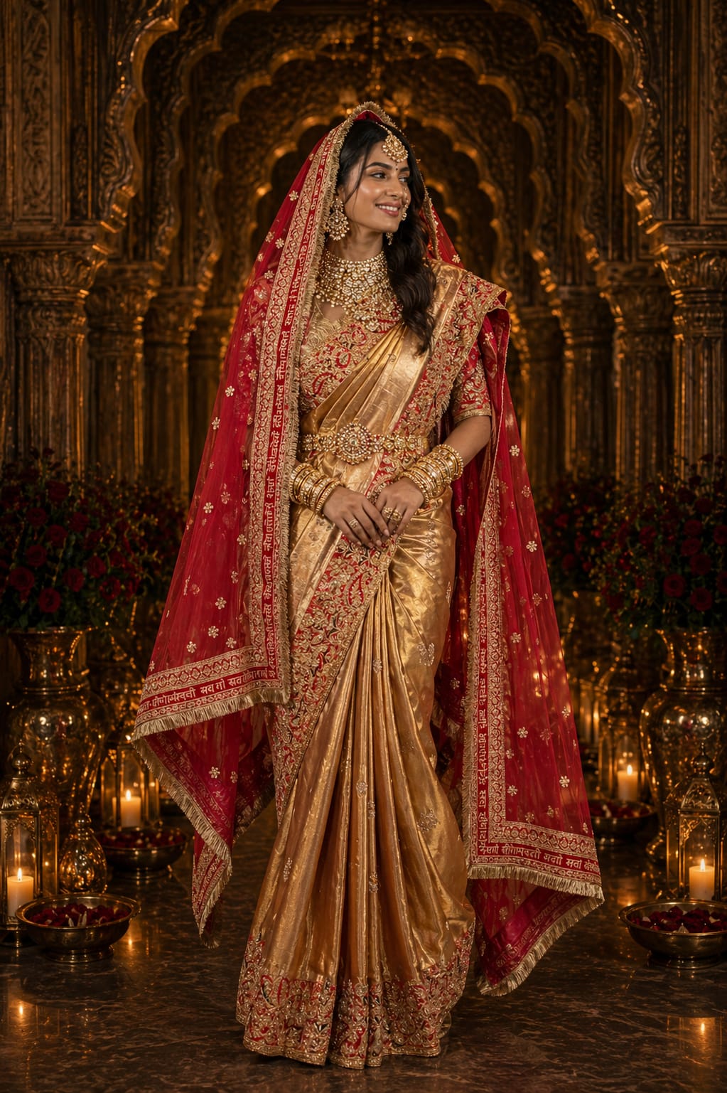 Golden Tissue Bridal Saree - View 2