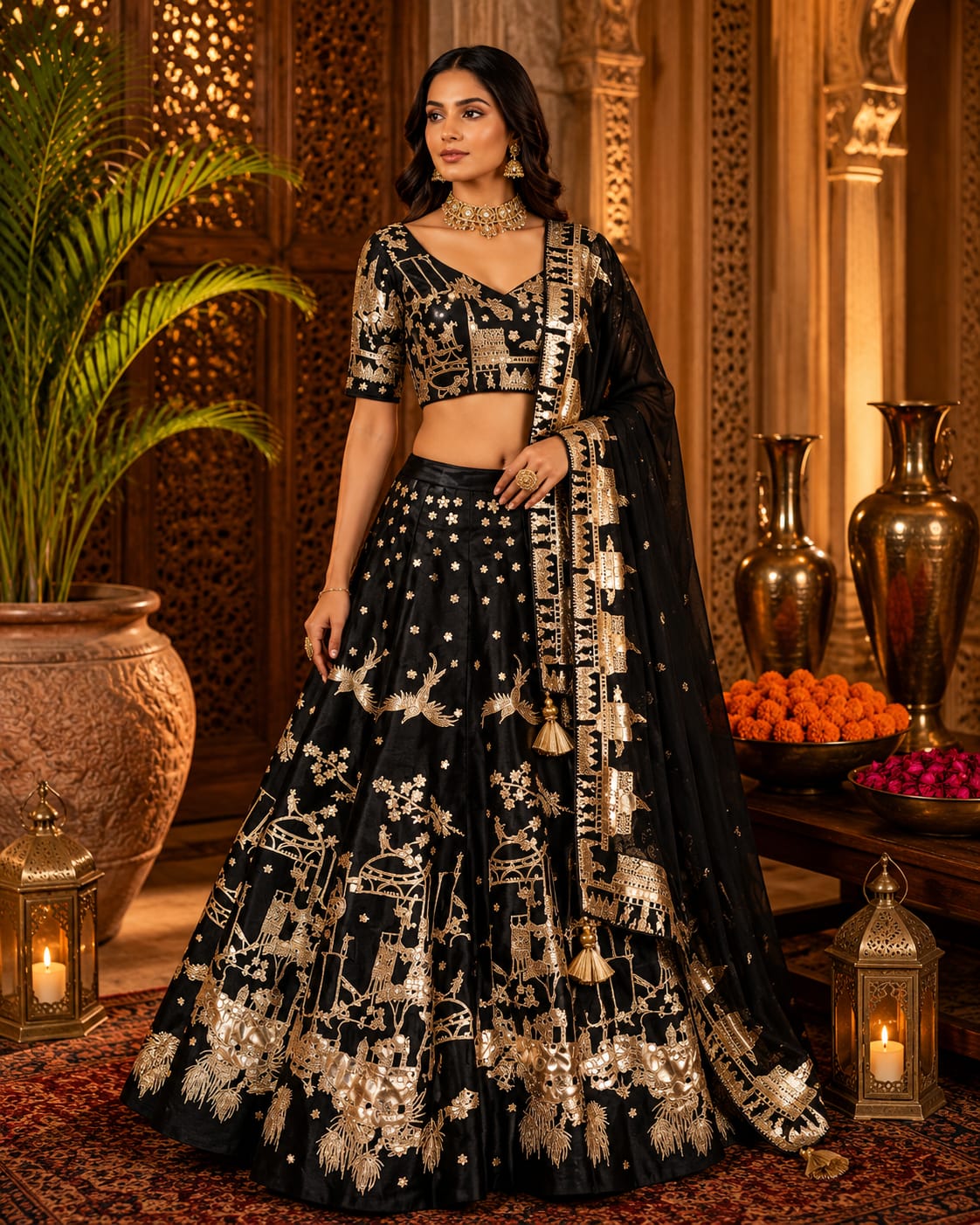 Black & Gold Festival Ghagra Choli - View 1