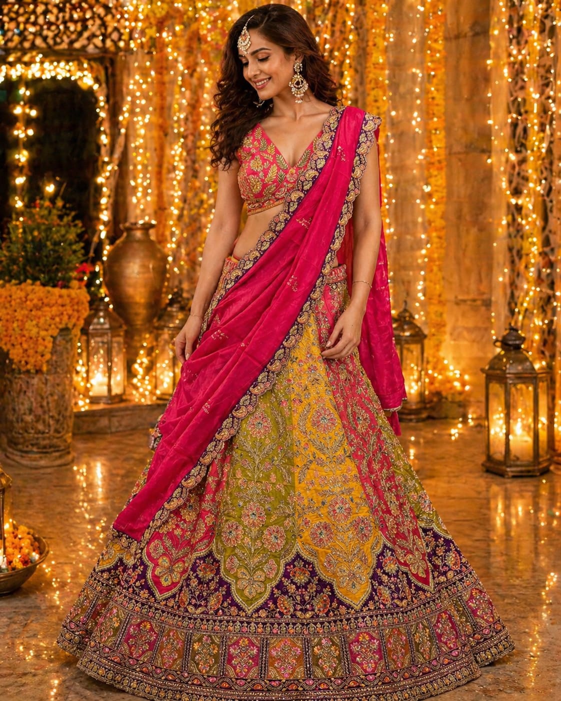 Multicolor Festival Lehenga - View 1