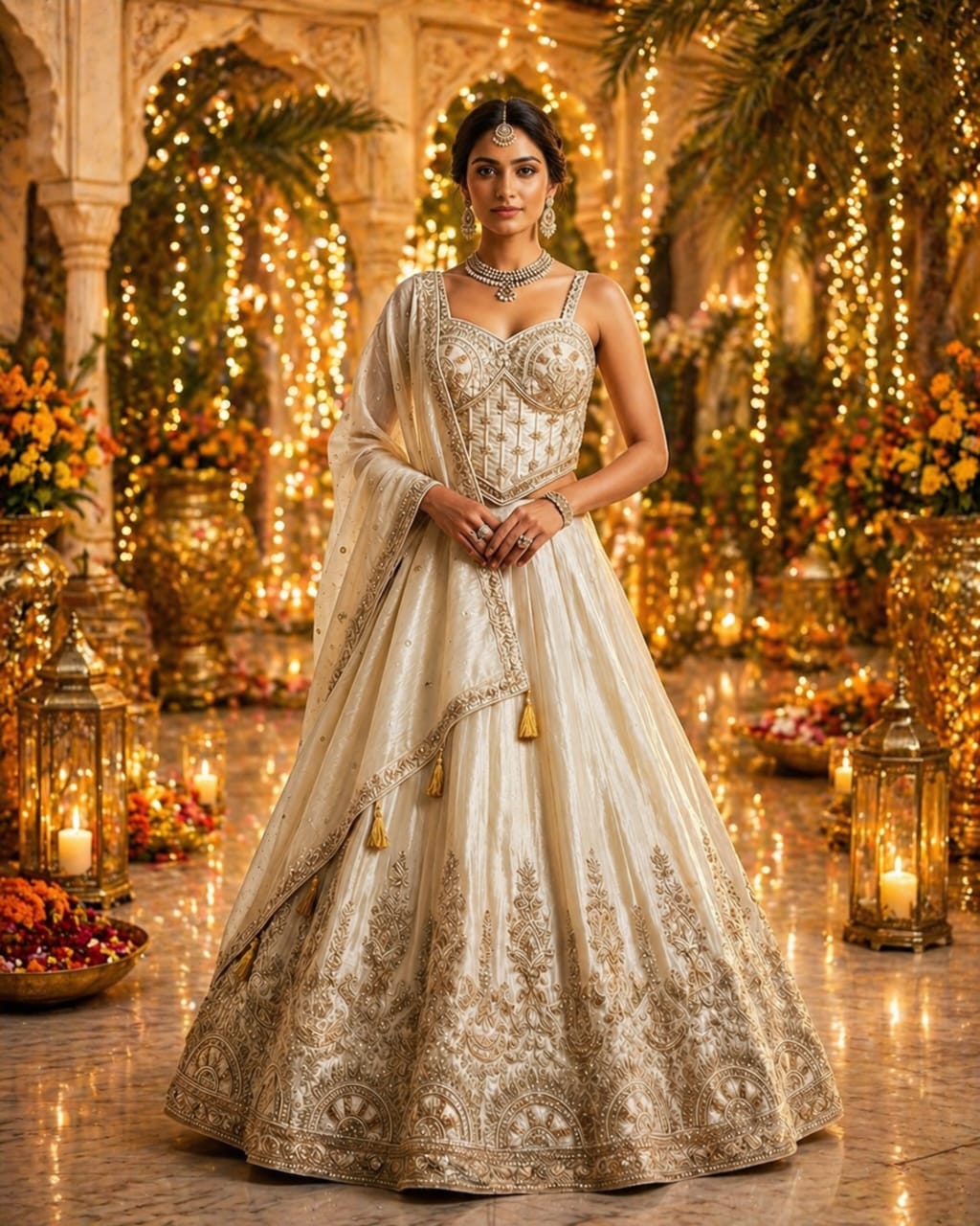 Ivory Gold Corset Lehenga - View 1