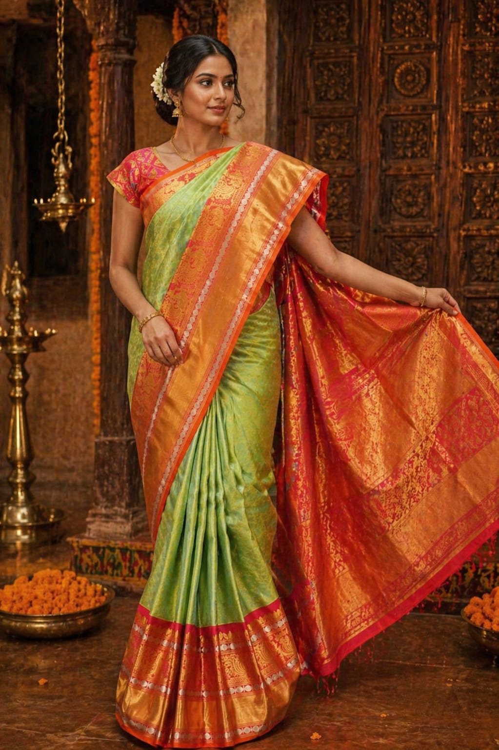 Green Kanjivaram Silk Saree - View 2