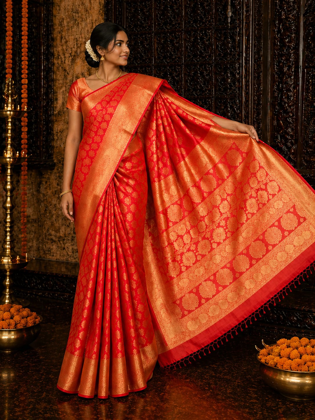 Coral Kanjivaram Silk Saree - View 2