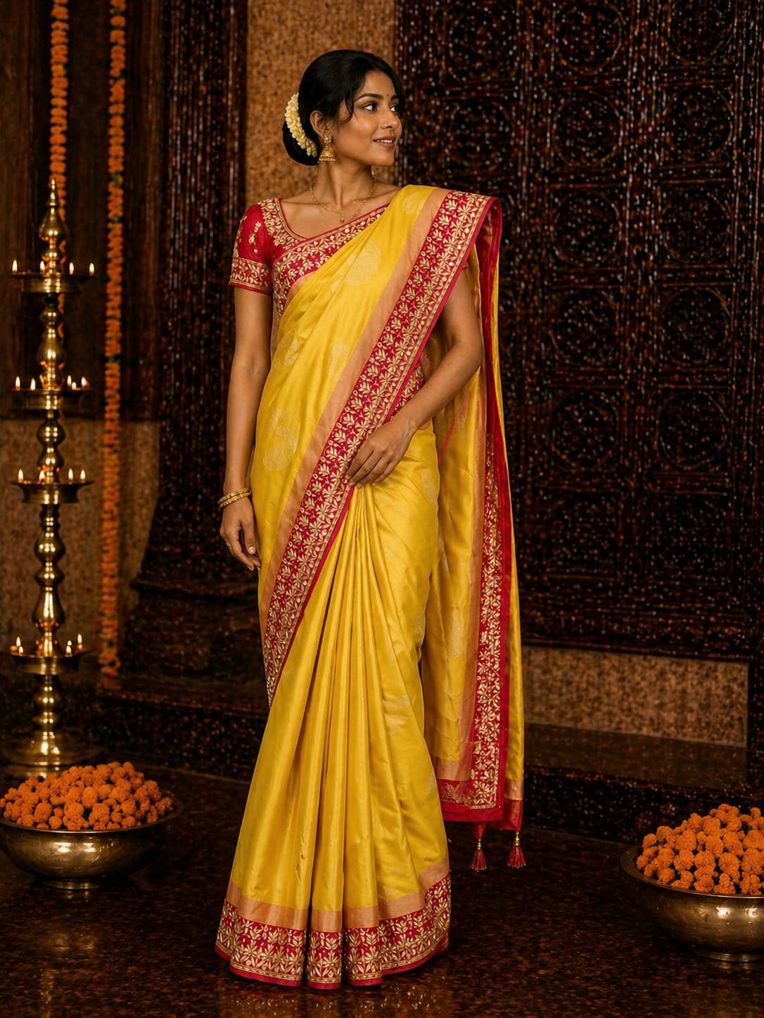 Yellow Silk Saree - View 1